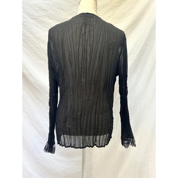 Notations Blouse XL Black Sheer Long Sleeve Lace Sequin Button Down Top Witchy - Picture 3 of 8